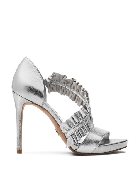 michael kors bella ruffled leather sandal white|Bella Ruffled Metallic Leather Sandal .